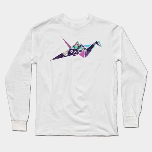 Vaporwave Origami Crane Long Sleeve T-Shirt by ramonavirus